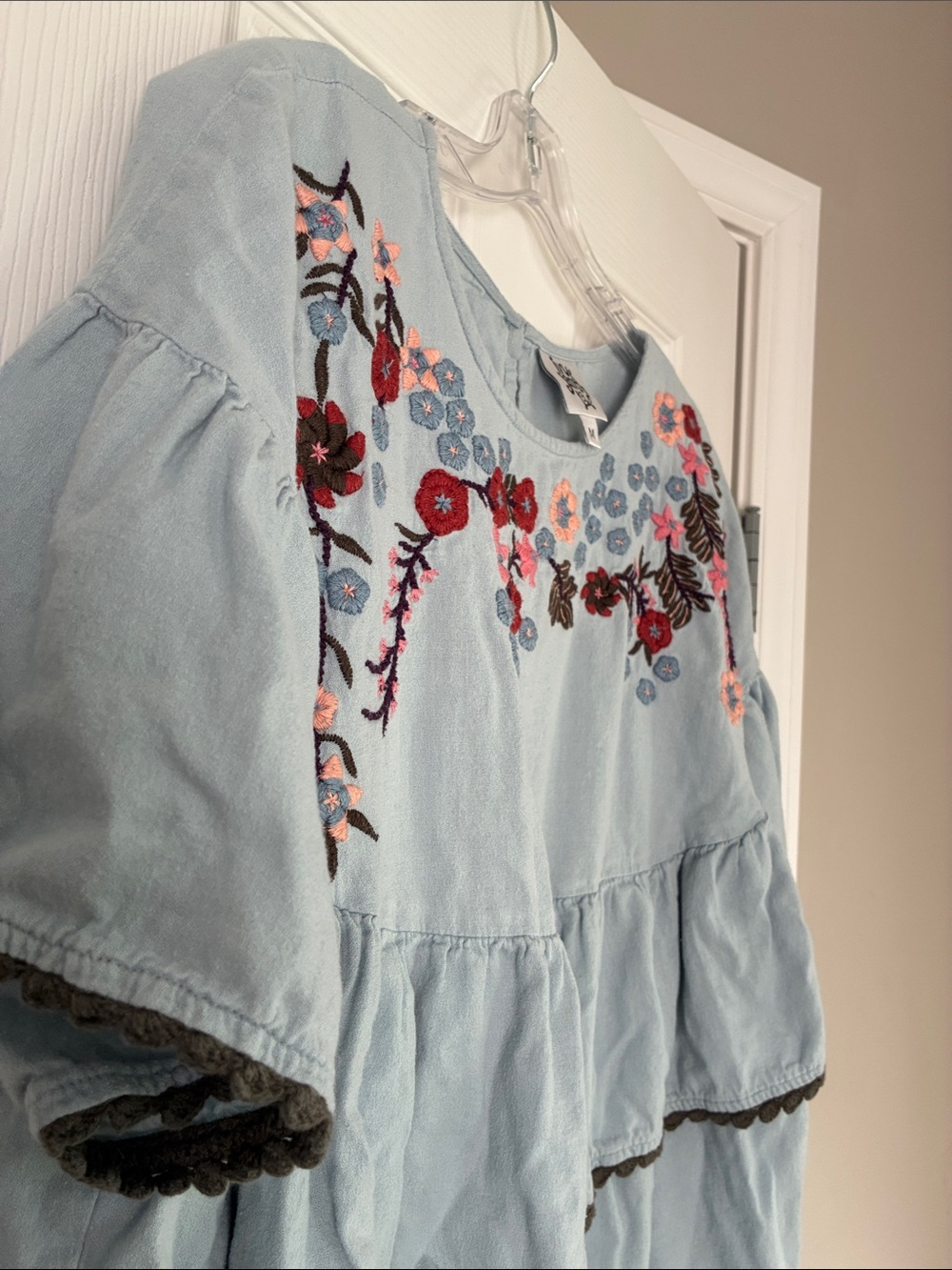 Ivy Jane Light Blue Embroidered Tiered Peasant Top - Picture 4 of 9